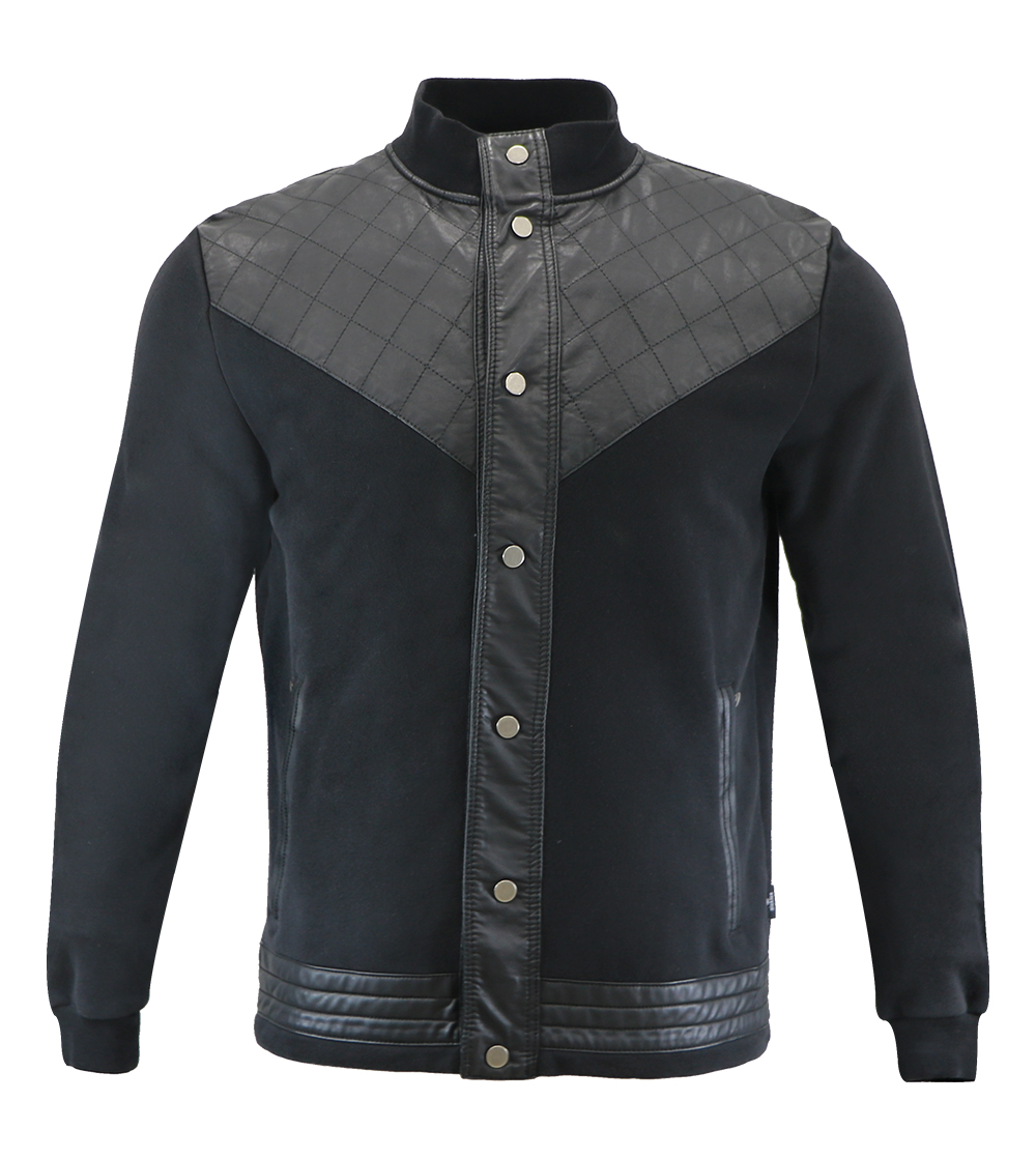 Aleklee leather patchwork hoodie AL-7007